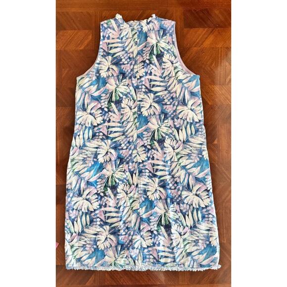 Tommy Bahama Sleeveless Floral Dress XS Blue Pink Tropical Print Ruffle Neck - Picture 11 of 12